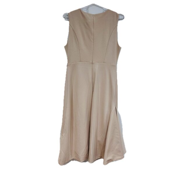 FEHAUTE NET Apricot White Sleeveless Midi Elegant Dress with Waist Twist, 8 - Picture 5 of 10